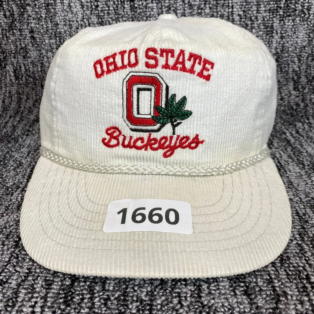 Vintage Ohio State Buckeyes Hat White Corduroy Snapback Cap Rope Vintage 80s 90s